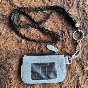 Silver Glitter Lanyard Wallet ID Holder Black Beaded Bead